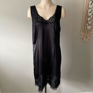 70s 80s Carroll Reed Slip Dress Black Short Lace Goth Gothic Vampy Witchy Alt